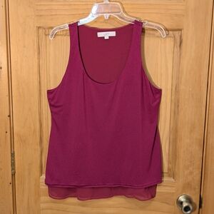 Ann Taylor Loft Womens Large Tank Top Lined Overlay Panel Burgundy Sleeveless